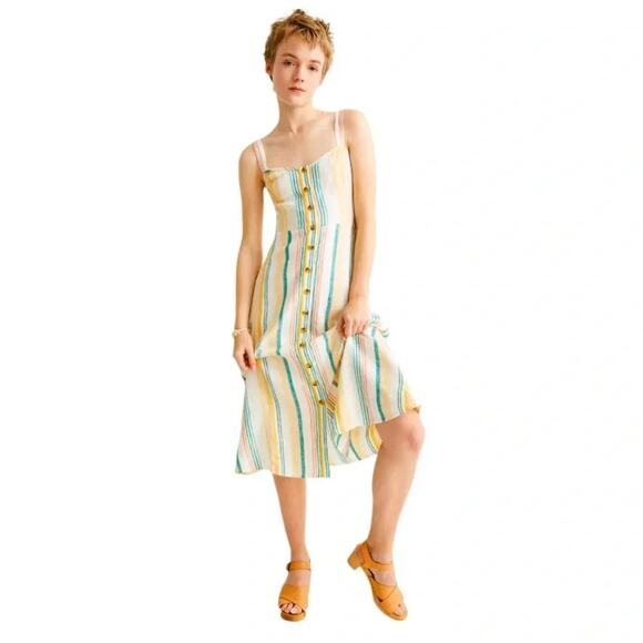 Madewell Dresses & Skirts - Madewell Linen Fitted-Bodice Midi Dress in Stripe Size 0
